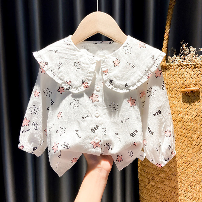 Girls Shirts Autumn Baby Print Long-sleeved Blouse Doll Shirts Spring and Autumn Clothes Baby Girls Blouse Girl Tops