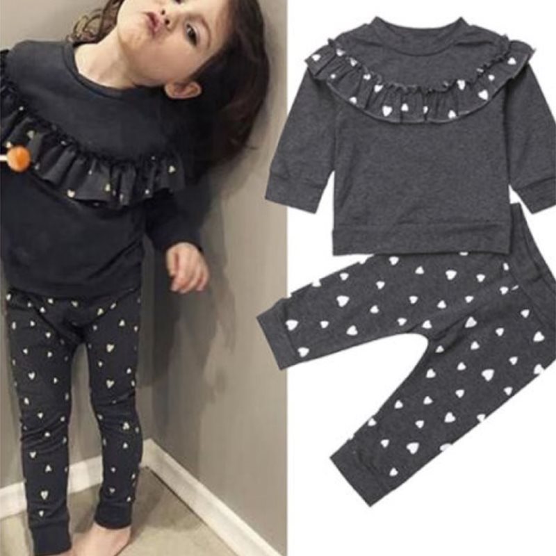 Sleeve Ruffles art Print Pullover Tops+Pants Outfit 0-4Y