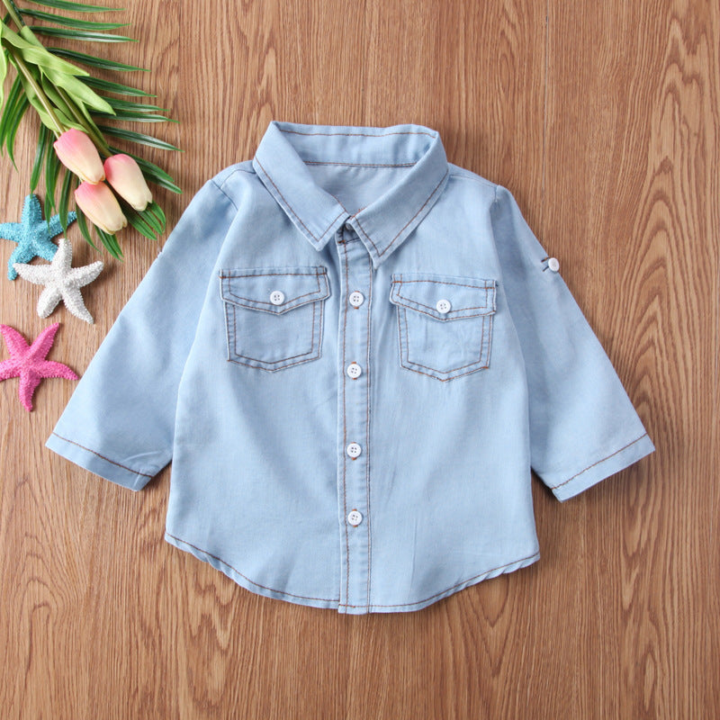 Fall Boys Girls Long Sleeve Lapel Denim Shirts