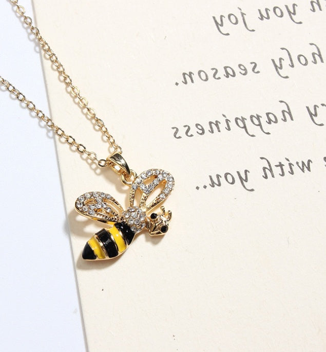 Summer Jewelry Necklace Lady Cartoon Cute Drop Oil Studded Bee Pendant