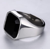 Thumbnail for Men's stainless steel black agate ring