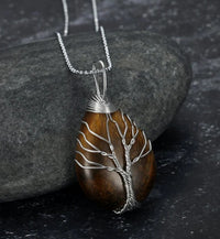 Thumbnail for Celtic Tree Of Life Pendant & Chain On Teardrop Semi-Precious Stone