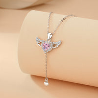 Thumbnail for Moving Cupid Heart Angel Wings Tassel Necklace With Crystal Clavicle Chain Women Jewelry Gift Valentine's Day