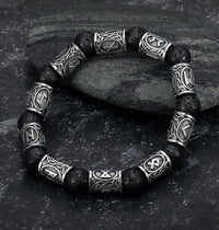 Thumbnail for Asgard Crafted Silver Rune And Black Lava Stone Bracelet