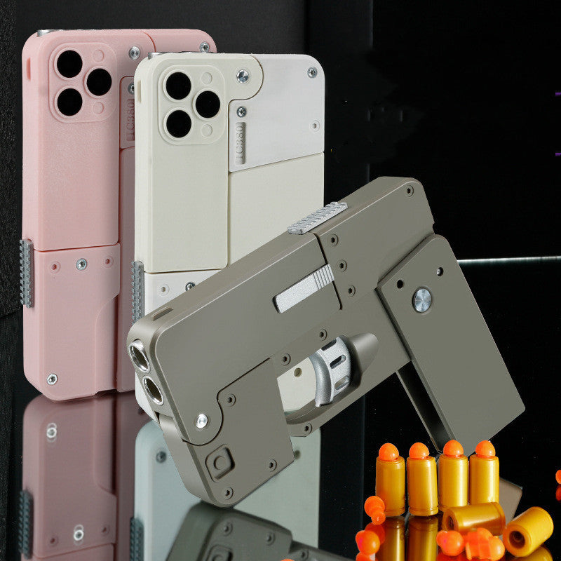 Folding Pistol Bullet Automatic Shell Throwing Toy Creative Soft Bullet Toy Mobile Phone Appearance Gun Outdoor Interactive Kid Gift